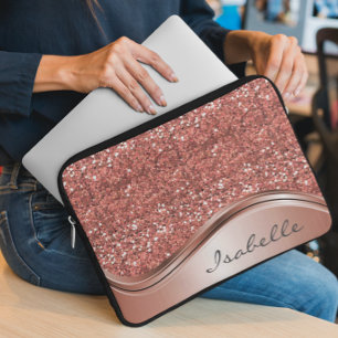 Ro Guld Gnistra Glam Bling Personlig Metall Laptop Fodral