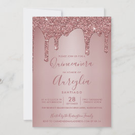 Ro Guld Gnistra Glitter Drips Quinceañera Quinceañ Inbjudningar