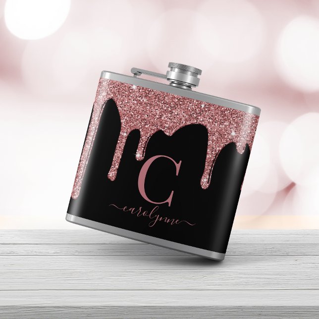 Ro Guld Gnistra Glitter driver Monogram på Black Fickplunta (Skapare uppladdad)