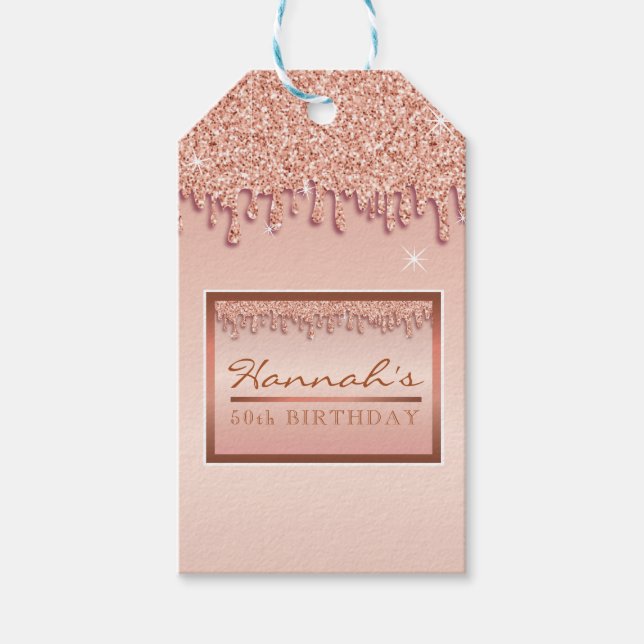 Ro Guld Gnistra Glitter - födelsedag med födelseda Presentetikett (Framsidan)