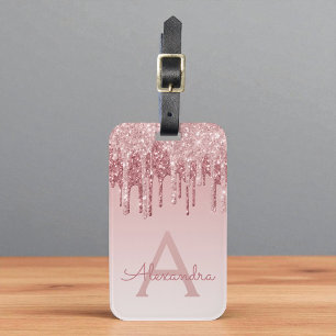 Ro Guld Gnistra Glitter Monogram Namn Bagagebricka