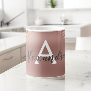 Ro Guld Gnistra Glitter Monogram Namn & Initial Kaffemugg