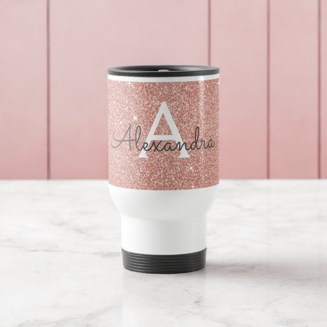 Ro Guld Gnistra Glitter Monogram Namn & Initial Resemugg (Skapare uppladdad)