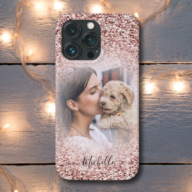 Ro Guld Gnistra Glitter Photo Monogram iPhone (Skapare uppladdad)