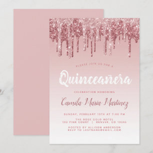 Ro Guld Gnistra Glitter Quinceanera Firande Inbjudningar