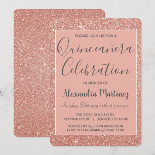 Ro Guld Gnistra Glitter Quinceanera Firande Inbjudningar