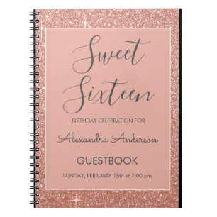 Ro Guld Gnistra Glitter Sweet 16 Guestbook Anteckningsbok
