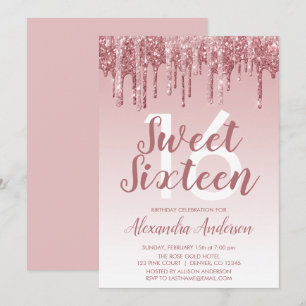 Ro Guld Gnistra Glitter Sweet sixteen födelsedag Inbjudningar