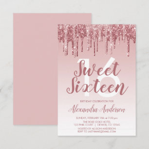 Ro Guld Gnistra Glitter Sweet sixteen födelsedag Inbjudningar
