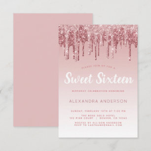 Ro Guld Gnistra Glitter Sweet sixteen födelsedag Inbjudningar