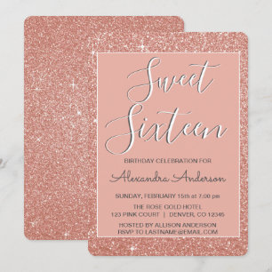 Ro Guld Gnistra Glitter Sweet sixteen födelsedag Inbjudningar