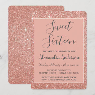Ro Guld Gnistra Glitter Sweet sixteen födelsedag Inbjudningar
