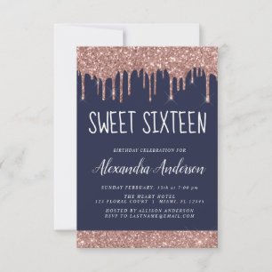 Ro Guld Gnistra Glitter Sweet sixteen födelsedag Inbjudningar
