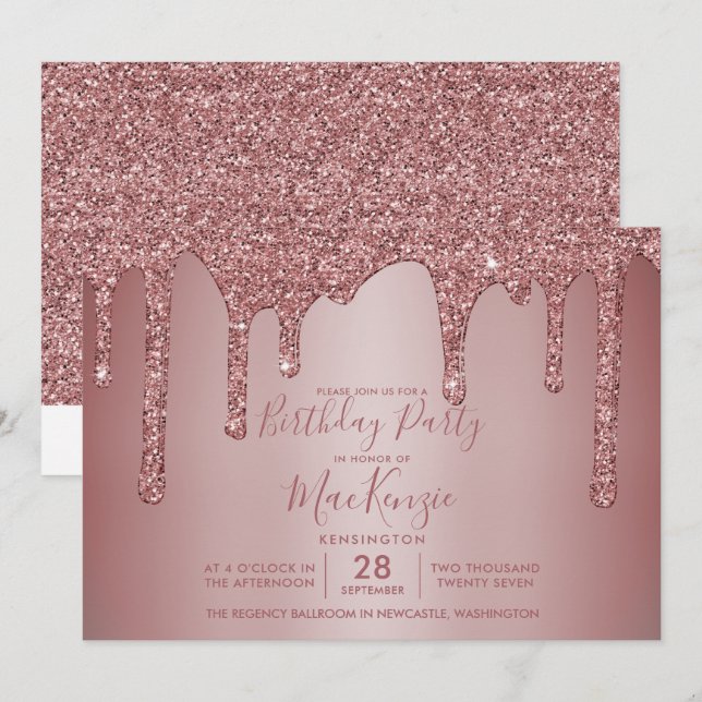 Ro Guld Gnistra-inskjutning Glitter födelsedag Inbjudningar (Fram/baksida)