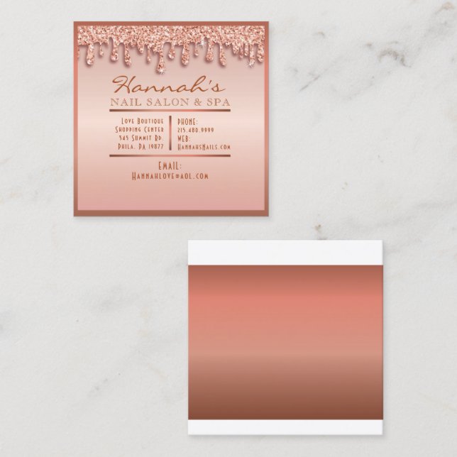 Ro Guld Gnistra Nail Salon Spa Glitter Peach Fyrkantigt Visitkort (Fram/baksida)