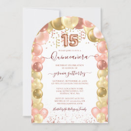 Ro Guld Gnistra Quinceañera Balloon Inbjudningar