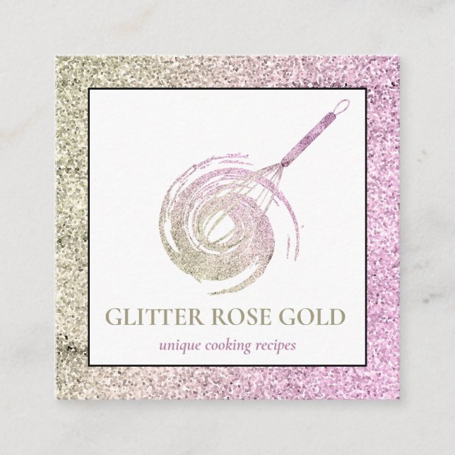 Ro Guld Gnistra Whisk Glitter Bakery Pastry Fyrkantigt Visitkort (Framsida)