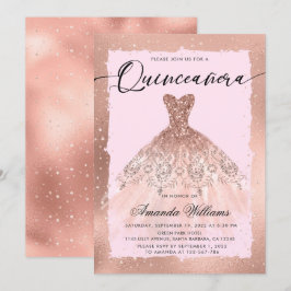 Ro Guld Gown Quinceañera Inbjudningar