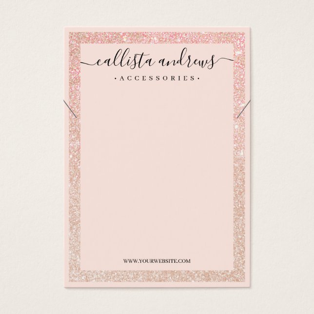 Ro Guld Gräns Glitter, kursiv Necklace-Visning Visitkort (Framsidan)