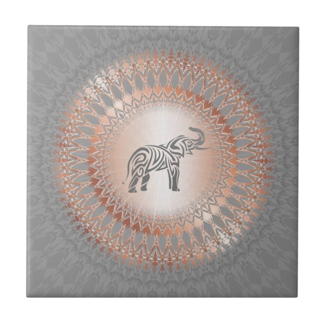 Ro Guld Grått Elephant Mandala Ceramic Tile Kakelplatta (Framsidan)