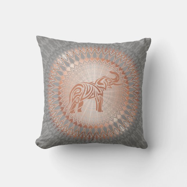Ro Guld Grått Elephant Mandala Kudde (Framsida)