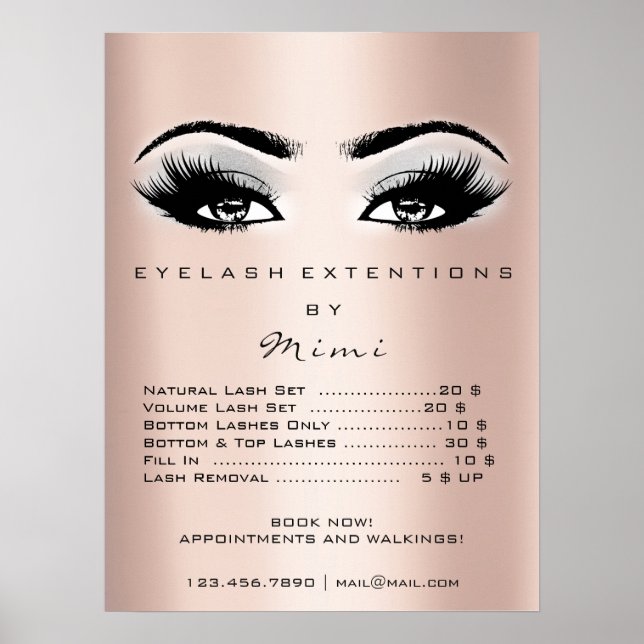Ro Guld Grått Makeup Öga Lash Pris List Poster (Framsidan)