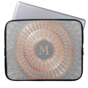 Ro Guld Grått Mandala Monogram Laptop Sleeve