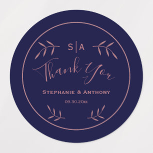 Ro Guld Grenar och marinblått Tack Bröllop Klistermärke