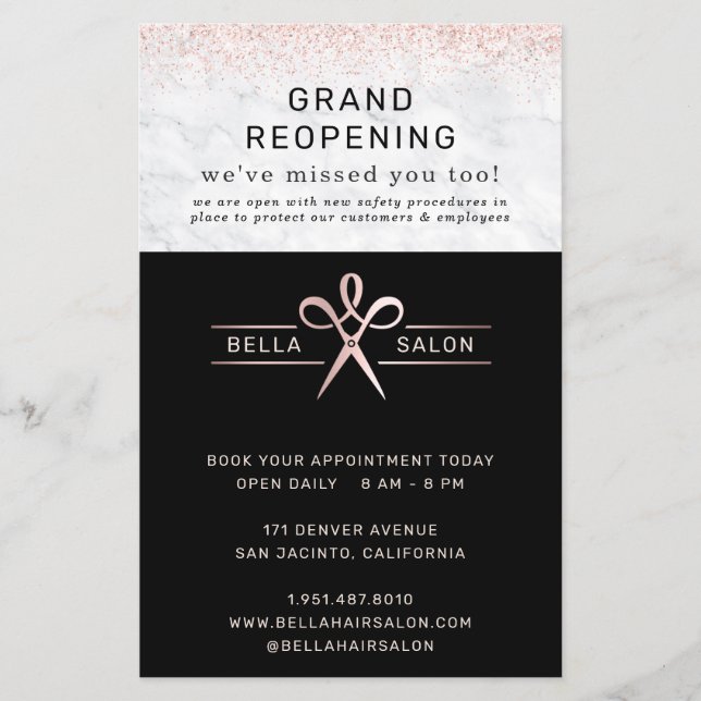 Ro Guld Hair Salon Grand Reöppning Covid Safety Flygblad (Framsidan)