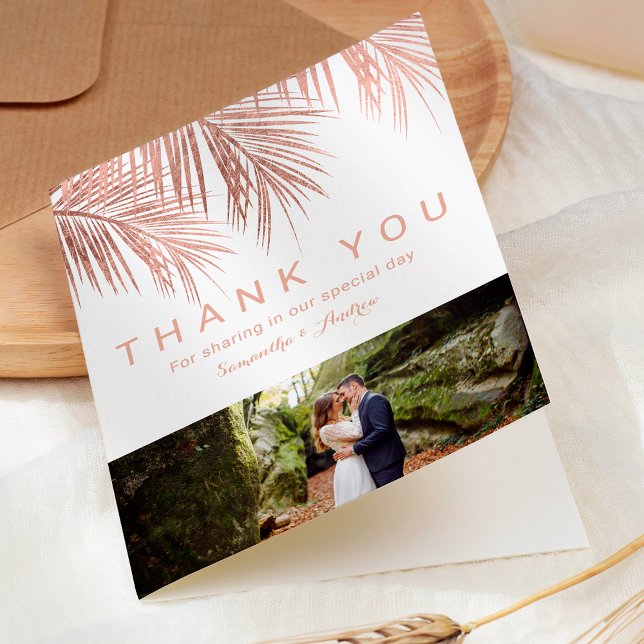Ro guld handflatan 2-foton tack bröllop (Rose gold palm 2 photos thank you wedding)