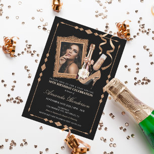 Ro Guld Heels and Champagne Women's Birthday Inbjudningar