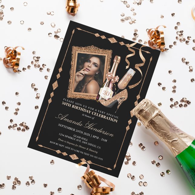 Ro Guld Heels and Champagne Women's Birthday Inbjudningar (Skapare uppladdad)