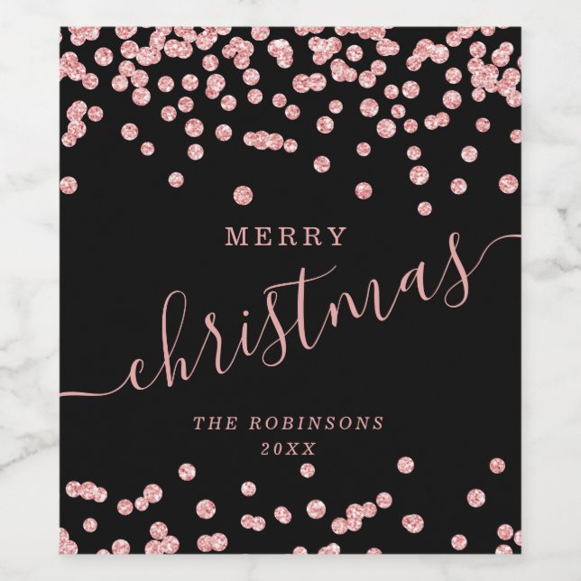 Ro Guld Helgdag Glitter Confetti Black Vinflaska Etikett (Singel etikett)