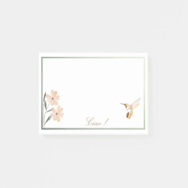 Ro Guld Hummingbird Rosa Flower Personlig Post-it Block (Framsida)