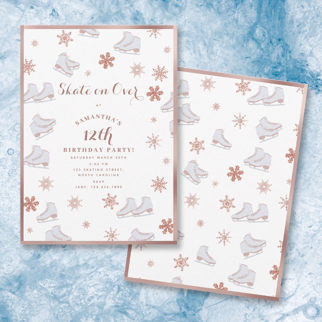 Ro Guld Ice Skates  Rosa Skal födelsedag Inbjudningar (Rose Gold Ice Skates Blush Pink Skating Birthday Invitation)