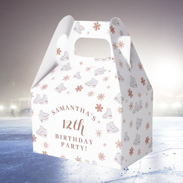 Ro Guld Ice Skates  Rosa Skal födelsedag Presentaskar (Rose Gold Ice Skates Blush Pink Skating Birthday Favor Box)