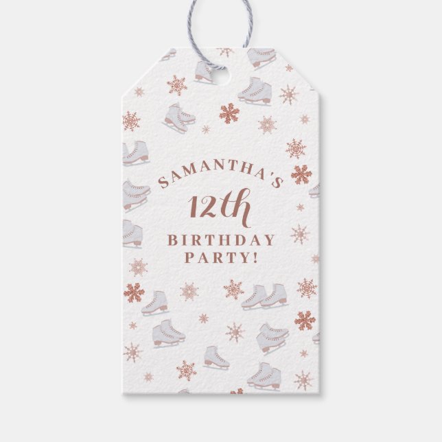 Ro Guld Ice Skates  Rosa Skal födelsedag Presentetikett (Framsidan)