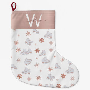 Ro Guld Ice Skates Rosa Skating Monogram Stor Julstrumpa
