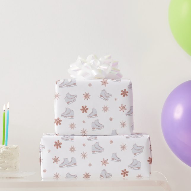 Ro Guld Ice Skates  Rosa Skating Mönster Presentpapper (Festgåvor)