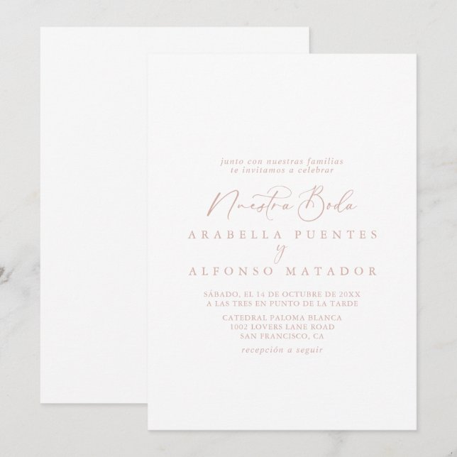 Ro Guld Idyllic Calligraphy Nuestra Boda Inbjudningar (Fram/baksida)