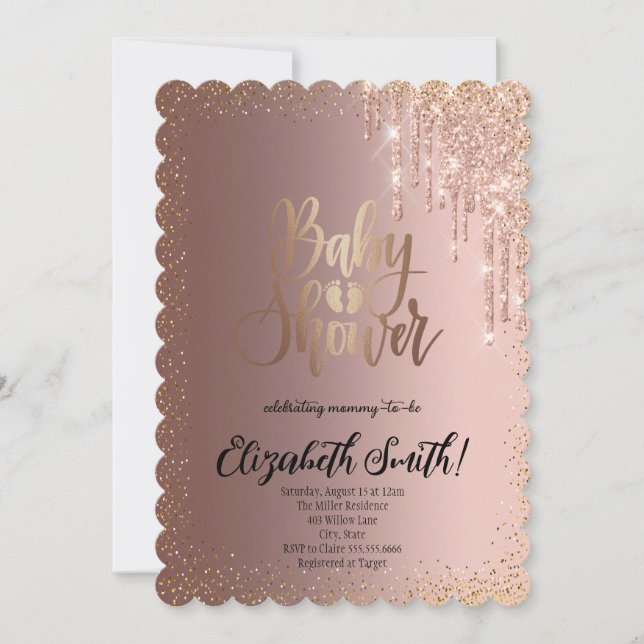 Ro guld, inbjudan till stjärnor Baby Shower (Framsida)