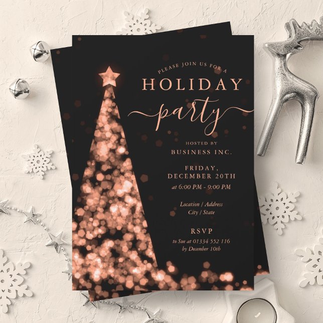 Ro Guld Julgran Company Julfest Inbjudningar (Rose Gold Christmas Tree Company Holiday Party Invitation)