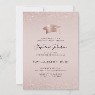 Ro-Guld-kapp och Tassel- Rosa Grad Party Inbjudningar