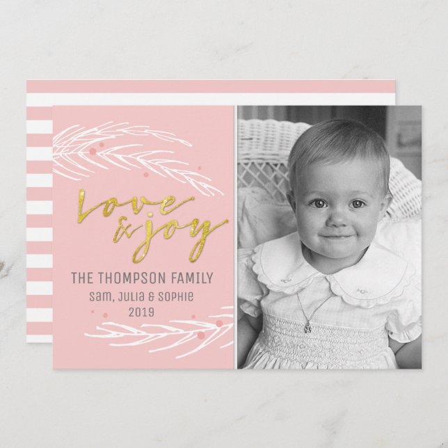 Ro Guld Kärlek och Joy Modern Helgdag Julkort (Fram/baksida)