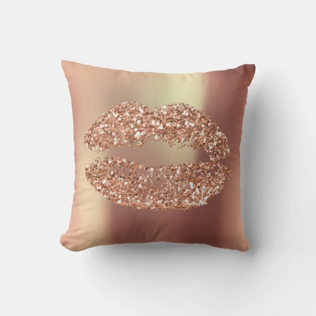 Ro Guld Kiss Läppar Kiss Glitter Glam Makeup Coppe Kudde (Framsida)