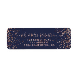Ro guld konetti marinblå typografi bröllop returadress etikett