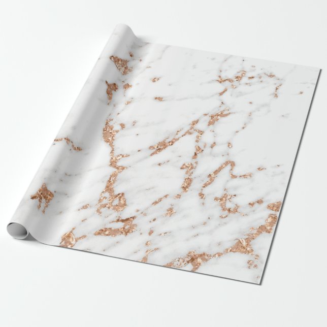 Ro Guld koppar Glitter White Carrara Marble Presentpapper (Utrullad)