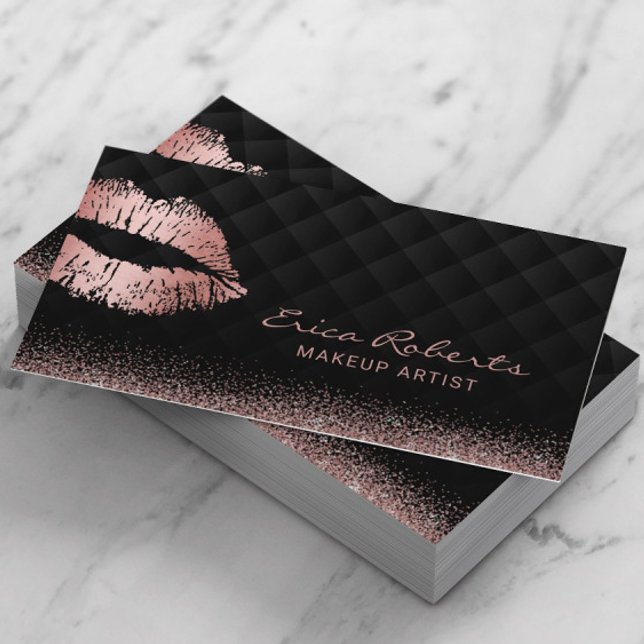 Ro Guld Läppar Kiss Luxury Black Beauty Salon Visitkort (Skapare uppladdad)