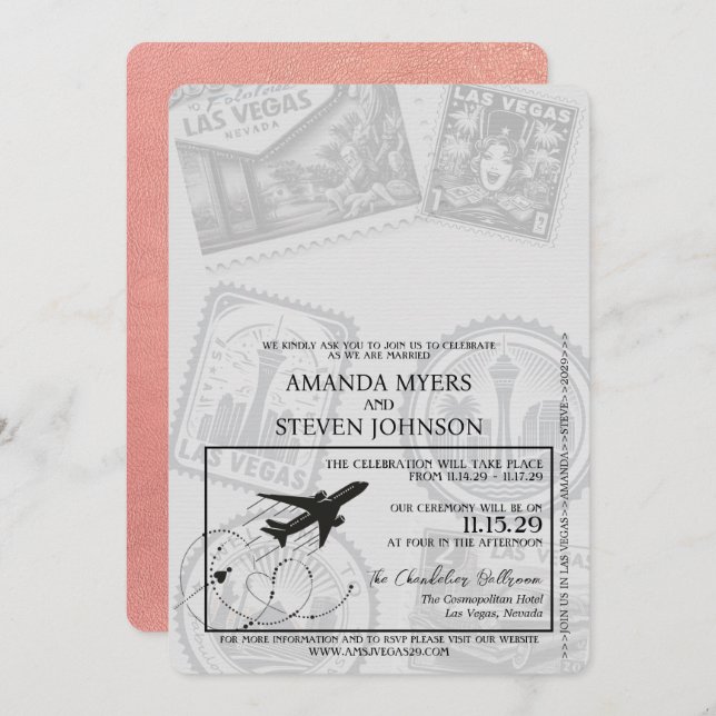 Ro Guld Las Vegas-pass Bröllop Inbjudningar (Fram/baksida)