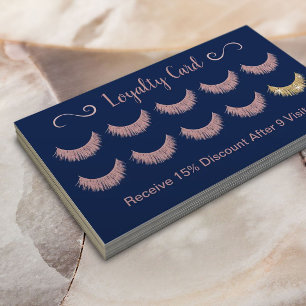 Ro Guld Lash Salon Elegant Rosa & marinblått Lojalitetskort